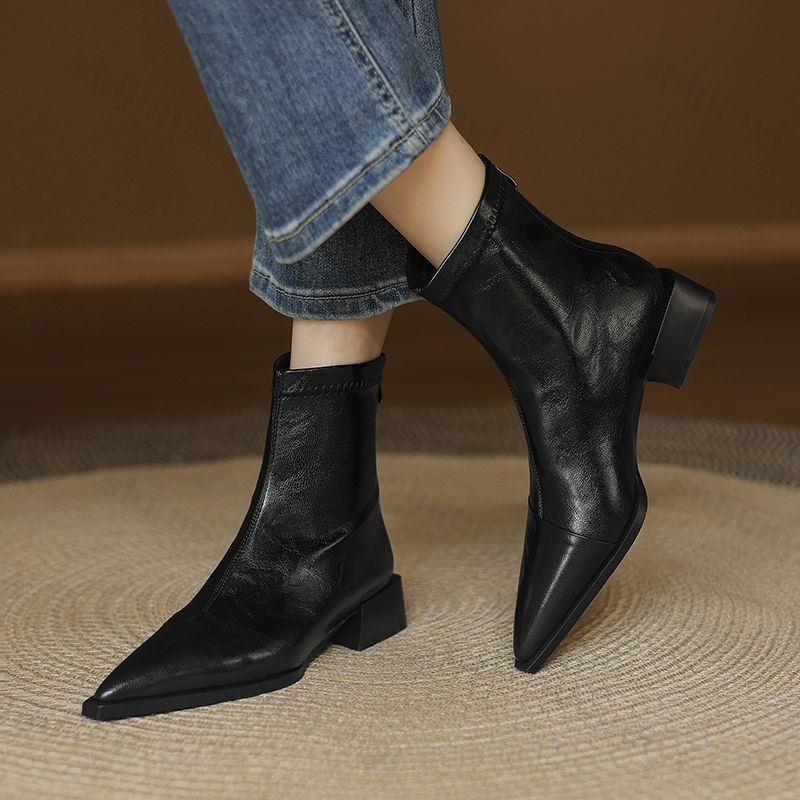 Korean Lifestyle Aesthetic - Women Pointed Short Boots 2025 Autumn